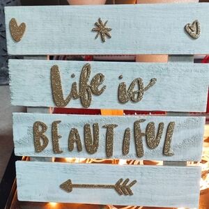 Decorative Sign with Gold Glitter Text